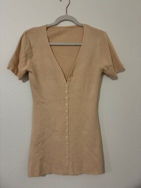 SHEIN Beige Short-Sleeve Button-Front Mini Dress